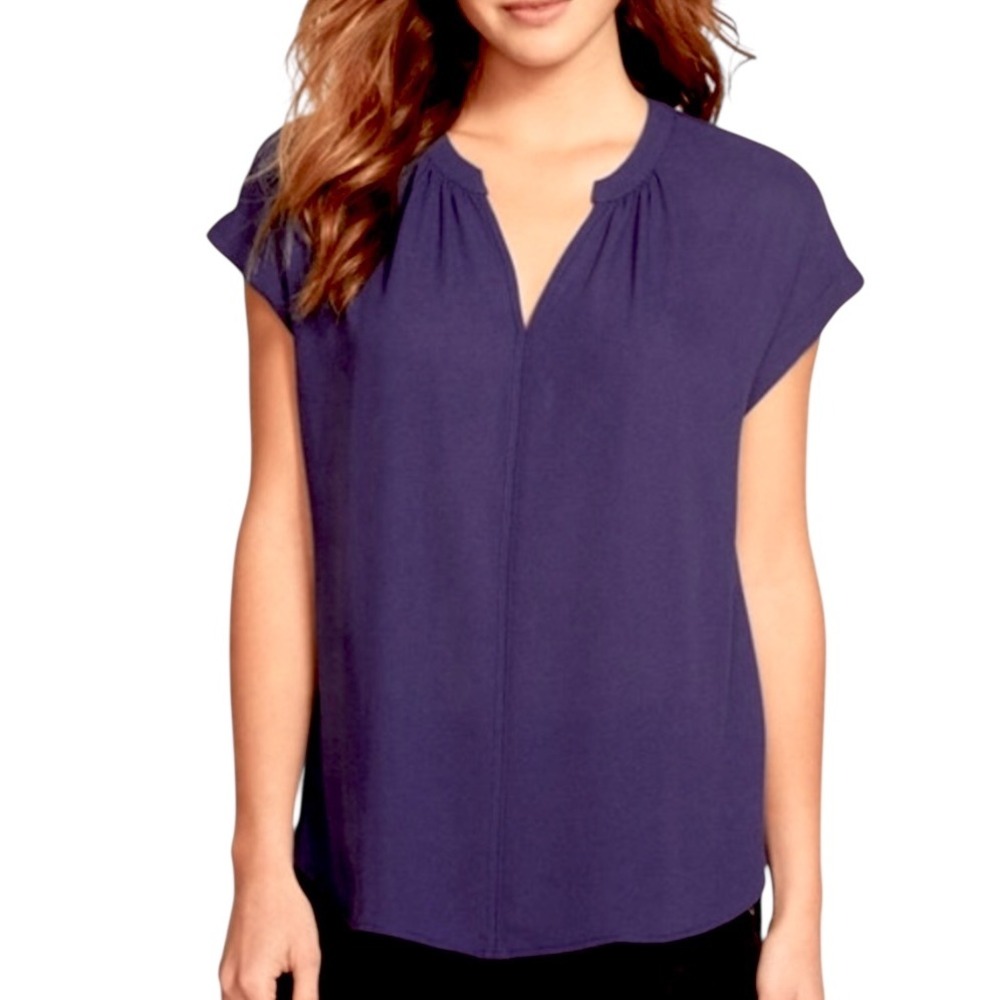 Philosophy Size XL Split Neck Roll Sleeve Relaxed Fit Lightweight Blouse Navy